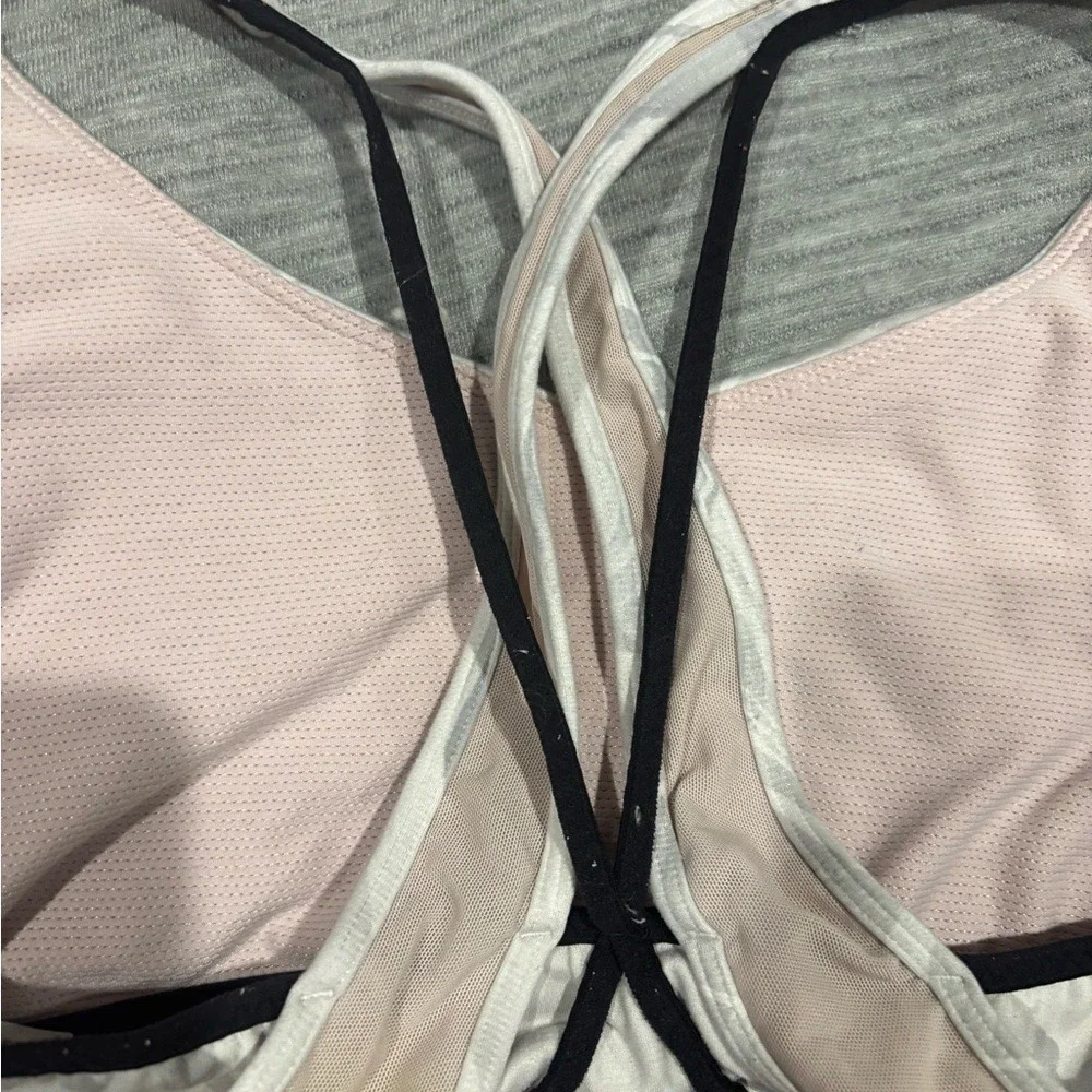 Athleta Marble Print Sports Bra Crisscross Back Pink Mesh Support Size‎ S